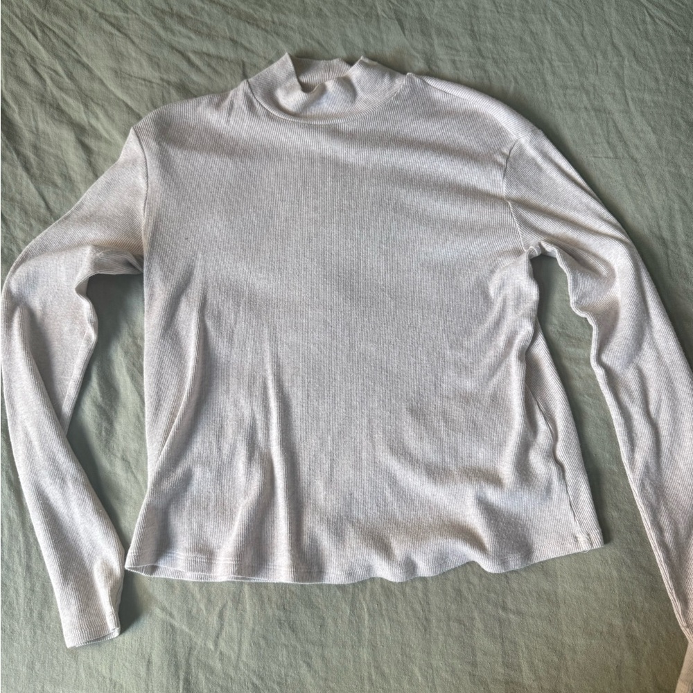 Splendid Cream Ribbed Long Sleeve Mock Neck